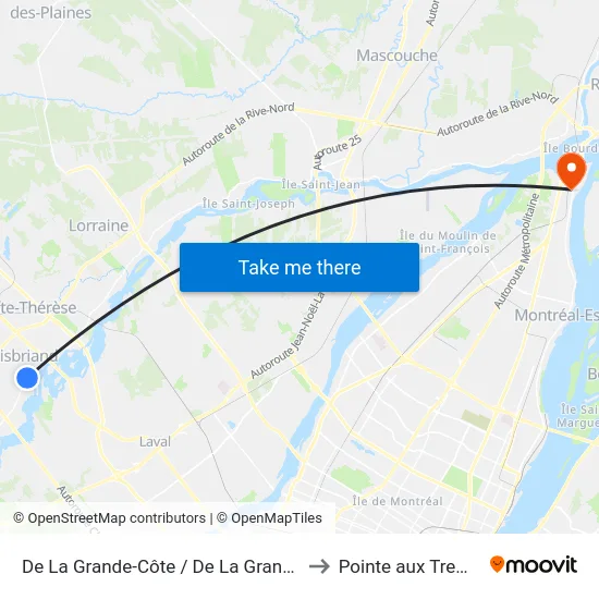 De La Grande-Côte / De La Grande-Allée to Pointe aux Trembles map
