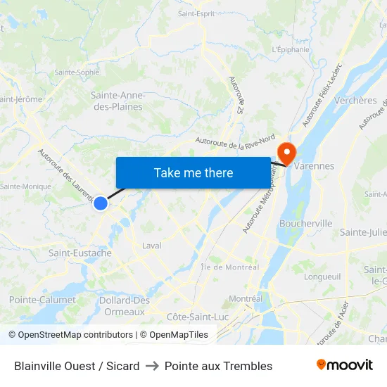 Blainville Ouest / Sicard to Pointe aux Trembles map