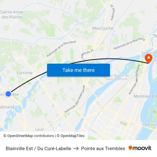 Blainville Est / Du Curé-Labelle to Pointe aux Trembles map