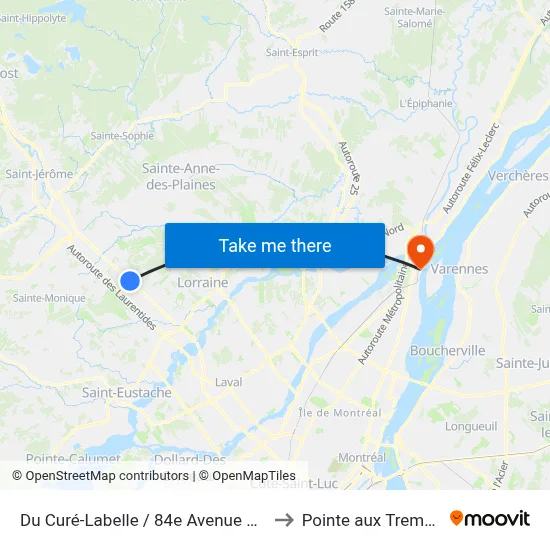 Du Curé-Labelle / 84e Avenue Ouest to Pointe aux Trembles map