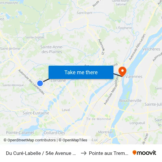 Du Curé-Labelle / 54e Avenue Ouest to Pointe aux Trembles map