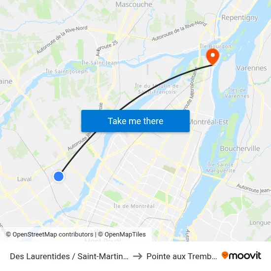 Des Laurentides / Saint-Martin Est to Pointe aux Trembles map