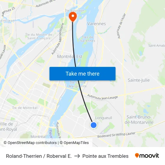 Roland-Therrien / Roberval E. to Pointe aux Trembles map
