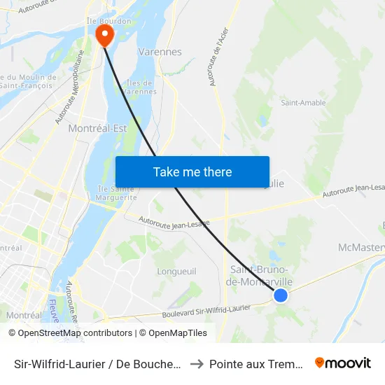 Sir-Wilfrid-Laurier / De Boucherville to Pointe aux Trembles map