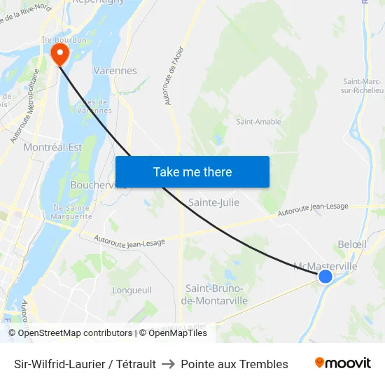 Sir-Wilfrid-Laurier / Tétrault to Pointe aux Trembles map
