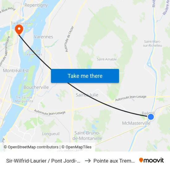 Sir-Wilfrid-Laurier / Pont Jordi-Bonet to Pointe aux Trembles map