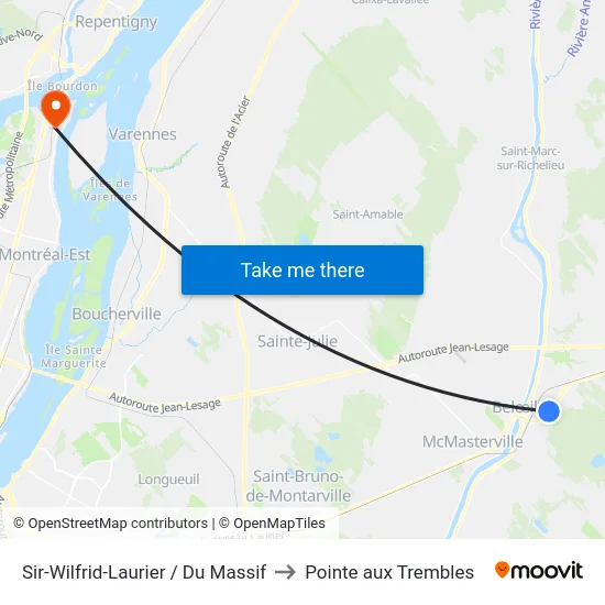 Sir-Wilfrid-Laurier / Du Massif to Pointe aux Trembles map