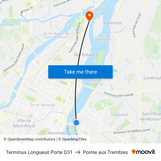 Terminus Longueuil Porte D31 to Pointe aux Trembles map