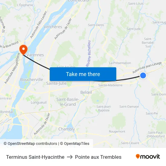 Terminus Saint-Hyacinthe to Pointe aux Trembles map