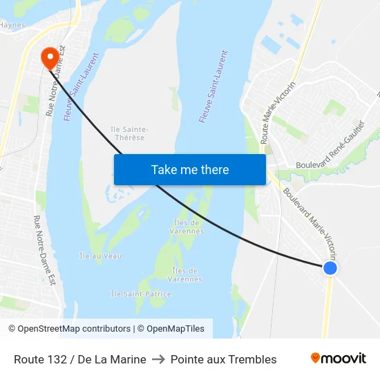 Route 132 / De La Marine to Pointe aux Trembles map