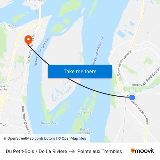 Du Petit-Bois / De La Rivière to Pointe aux Trembles map