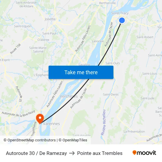 Autoroute 30 / De Ramezay to Pointe aux Trembles map