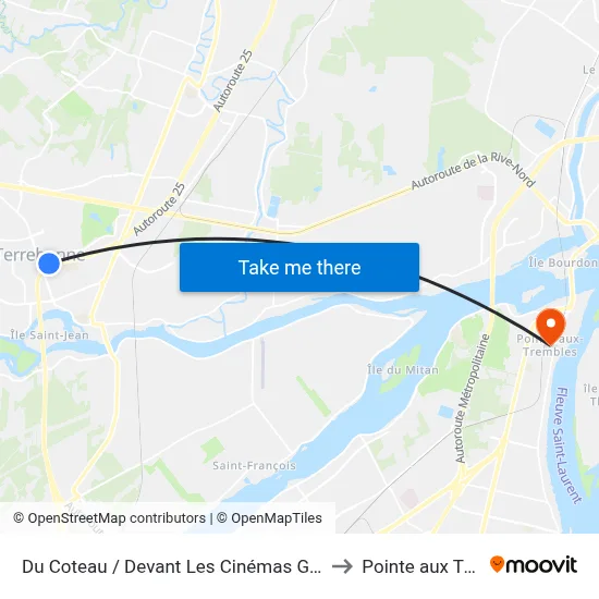 Du Coteau / Devant Les Cinémas Guzzo Terrebonne to Pointe aux Trembles map
