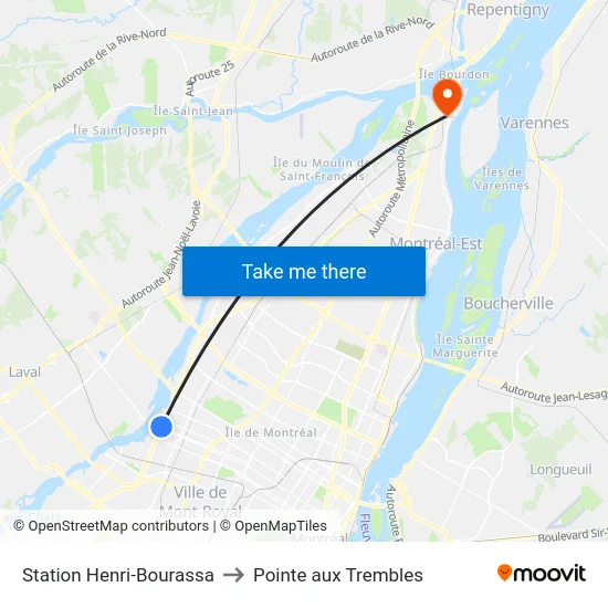 Station Henri-Bourassa to Pointe aux Trembles map