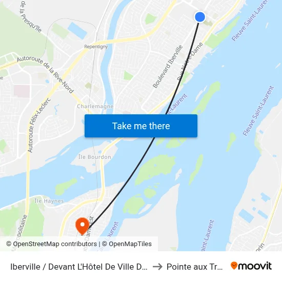 Iberville / Devant L'Hôtel De Ville De Repentigny to Pointe aux Trembles map