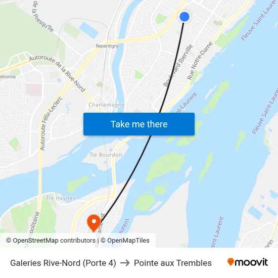 Galeries Rive-Nord (Porte 4) to Pointe aux Trembles map