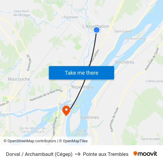 Dorval / Archambault (Cégep) to Pointe aux Trembles map