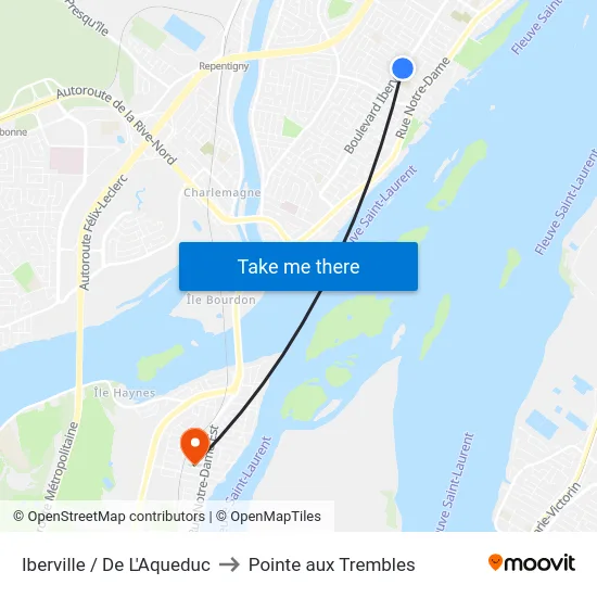 Iberville / De L'Aqueduc to Pointe aux Trembles map