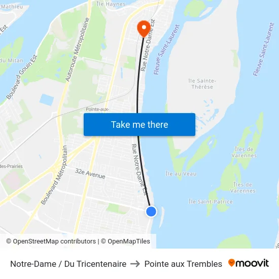 Notre-Dame / Du Tricentenaire to Pointe aux Trembles map