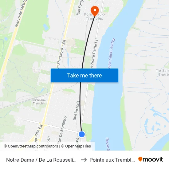 Notre-Dame / De La Rousselière to Pointe aux Trembles map