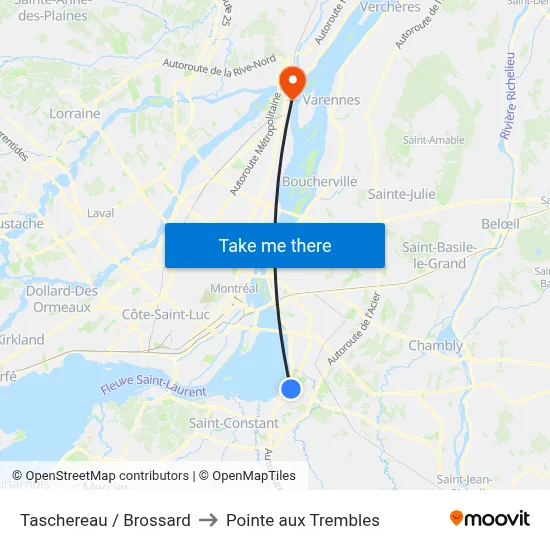 Taschereau / Brossard to Pointe aux Trembles map
