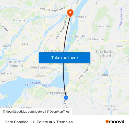 Gare Candiac to Pointe aux Trembles map