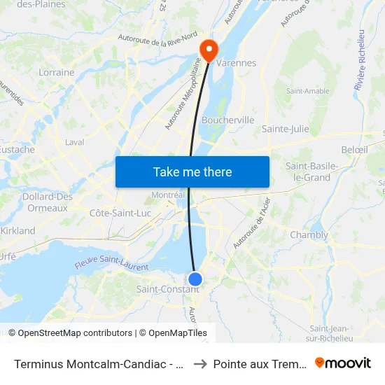 Terminus Montcalm-Candiac - Quai 2 to Pointe aux Trembles map