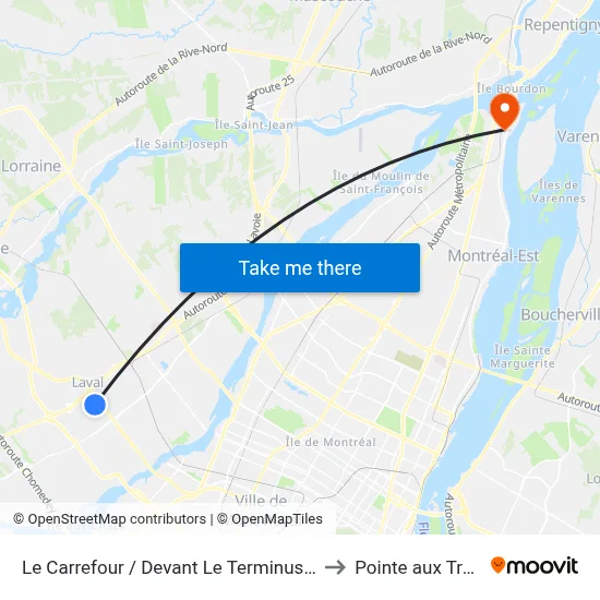 Le Carrefour / Devant Le Terminus Le Carrefour to Pointe aux Trembles map