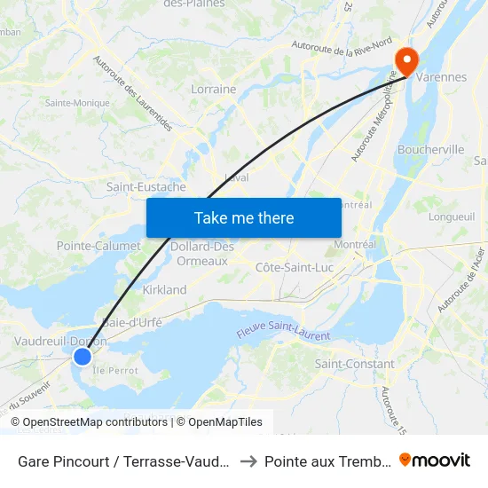 Gare Pincourt / Terrasse-Vaudreuil to Pointe aux Trembles map
