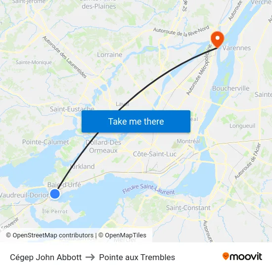 Cégep John Abbott to Pointe aux Trembles map