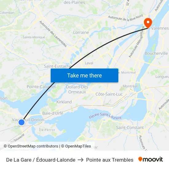 De La Gare / Édouard-Lalonde to Pointe aux Trembles map