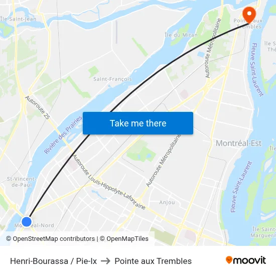 Henri-Bourassa / Pie-Ix to Pointe aux Trembles map