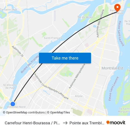 Carrefour Henri-Bourassa / Pie-Ix to Pointe aux Trembles map