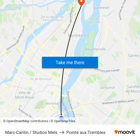 Marc-Cantin / Studios Mels to Pointe aux Trembles map
