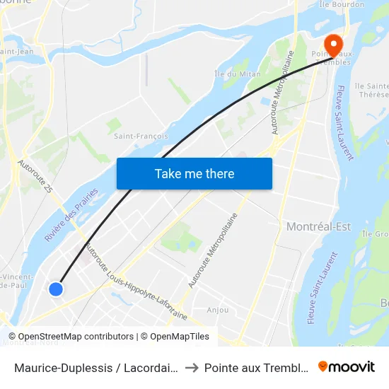 Maurice-Duplessis / Lacordaire to Pointe aux Trembles map