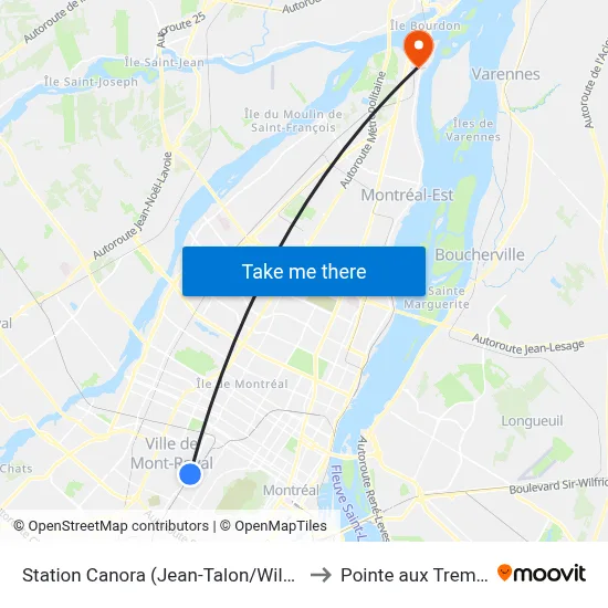 Station Canora (Jean-Talon/Wilderton) to Pointe aux Trembles map