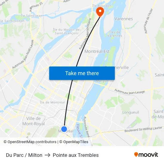 Du Parc / Milton to Pointe aux Trembles map