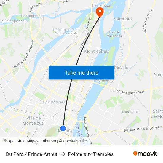 Du Parc / Prince-Arthur to Pointe aux Trembles map