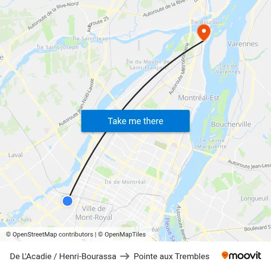 De L'Acadie / Henri-Bourassa to Pointe aux Trembles map