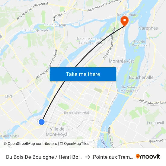 Du Bois-De-Boulogne / Henri-Bourassa to Pointe aux Trembles map