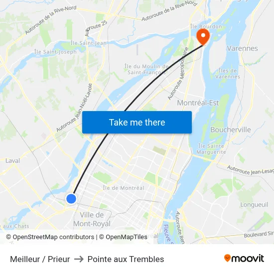 Meilleur / Prieur to Pointe aux Trembles map