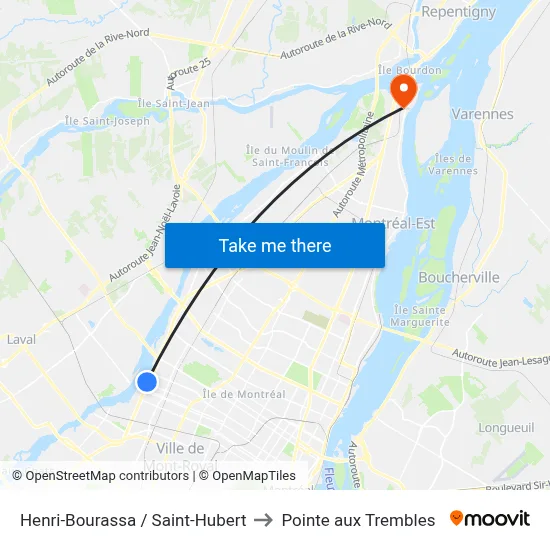 Henri-Bourassa / Saint-Hubert to Pointe aux Trembles map