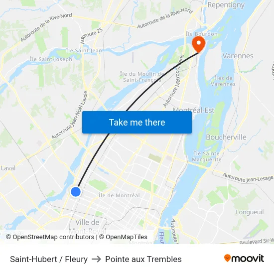 Saint-Hubert / Fleury to Pointe aux Trembles map