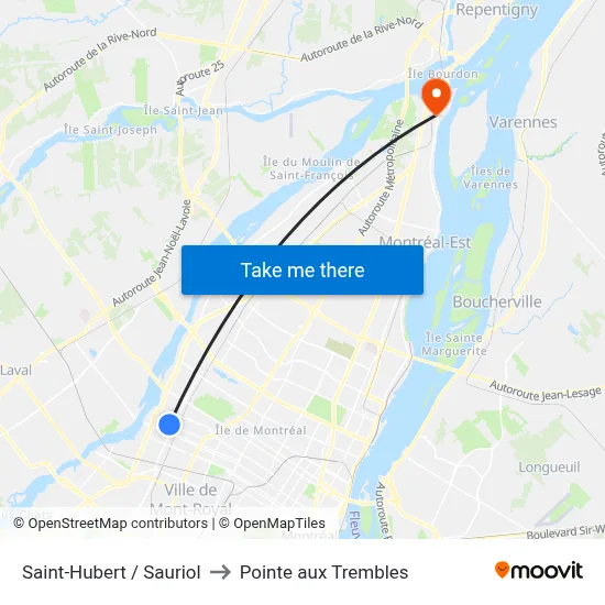 Saint-Hubert / Sauriol to Pointe aux Trembles map