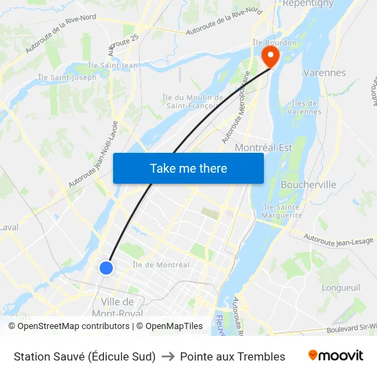 Station Sauvé (Édicule Sud) to Pointe aux Trembles map