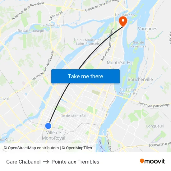 Gare Chabanel to Pointe aux Trembles map
