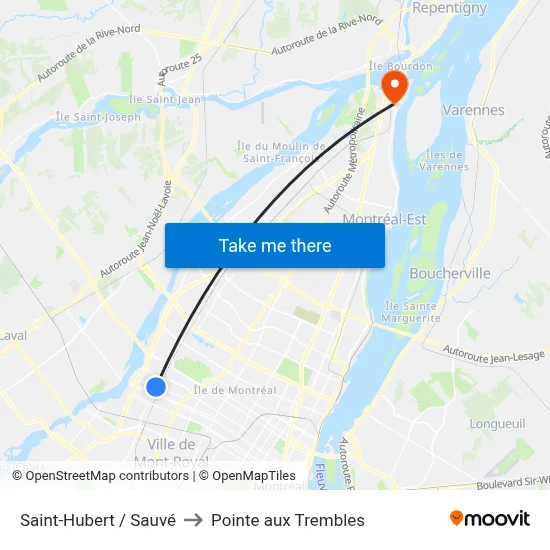 Saint-Hubert / Sauvé to Pointe aux Trembles map