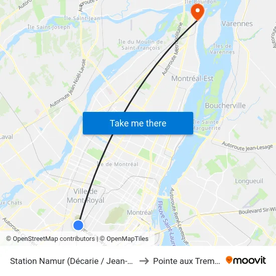 Station Namur (Décarie / Jean-Talon) to Pointe aux Trembles map