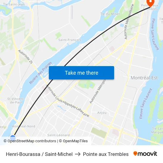 Henri-Bourassa / Saint-Michel to Pointe aux Trembles map