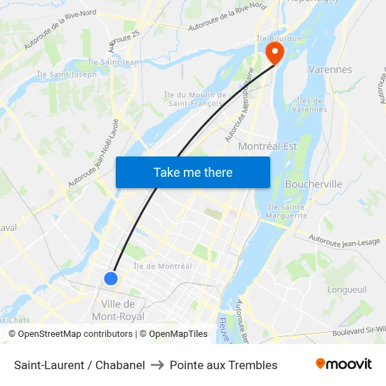 Saint-Laurent / Chabanel to Pointe aux Trembles map